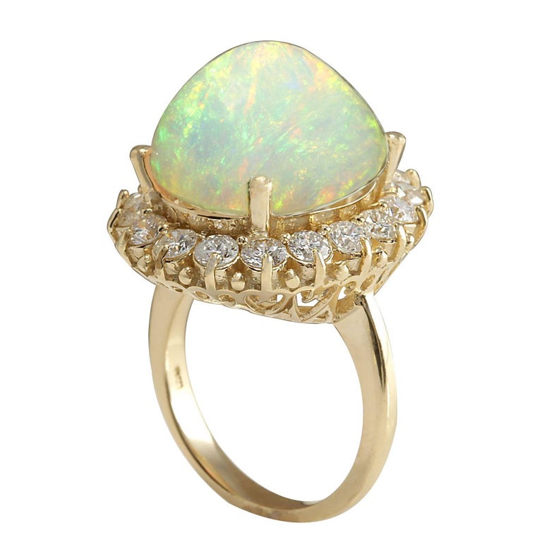 13.54 Carat Opal 18 Karat Yellow Gold Diamond Ring For Sale at 1stDibs