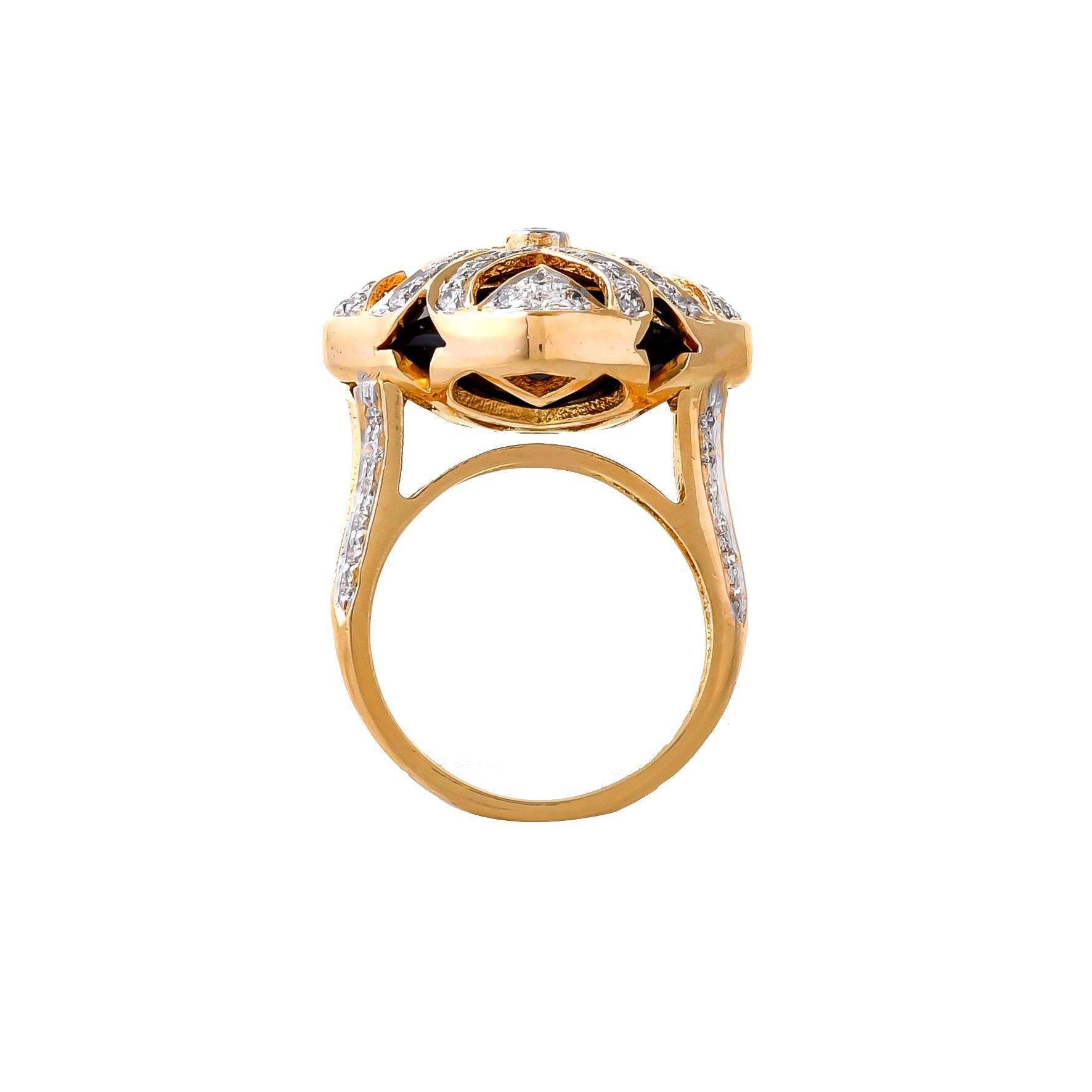 13.54 Carats Black Onyx Briolette and Diamond 18 Karat Yellow Gold Ring In New Condition For Sale In Jaipur, Jaipur