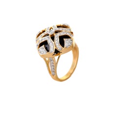 13.54 Carats Black Onyx Briolette and Diamond 18 Karat Yellow Gold Ring