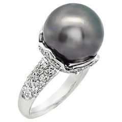 13,54 Millimeter Tahiti-Perle in 18K Weißgold Diamant-Ring