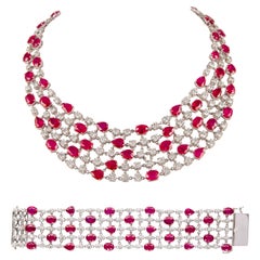 135,41 Karat Rubin & Diamant Halskette & Armband Set 18k Weißgold