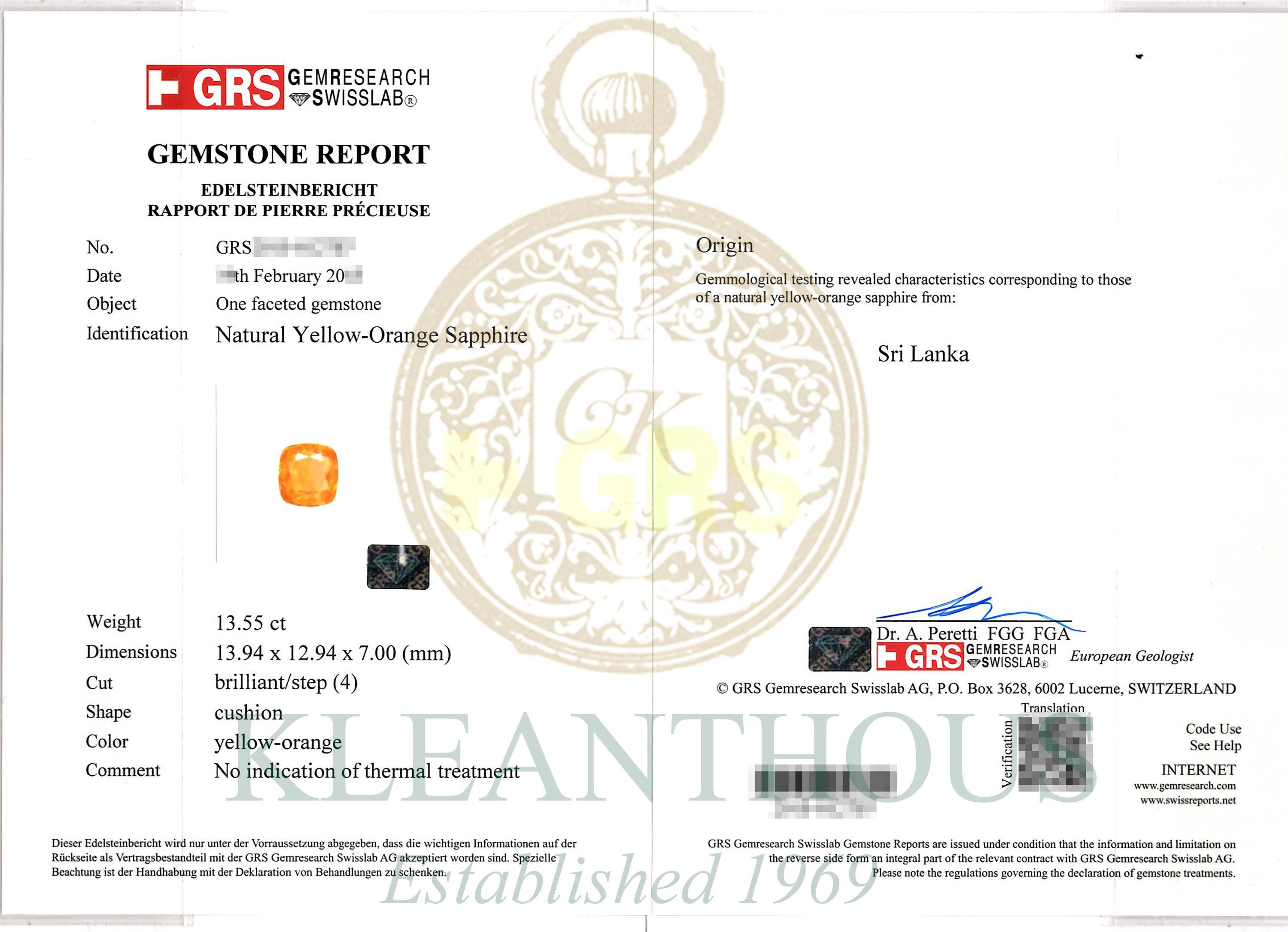 13.55 Carat Cushion Cut Certified Untreated Orange Sapphire Ring 5