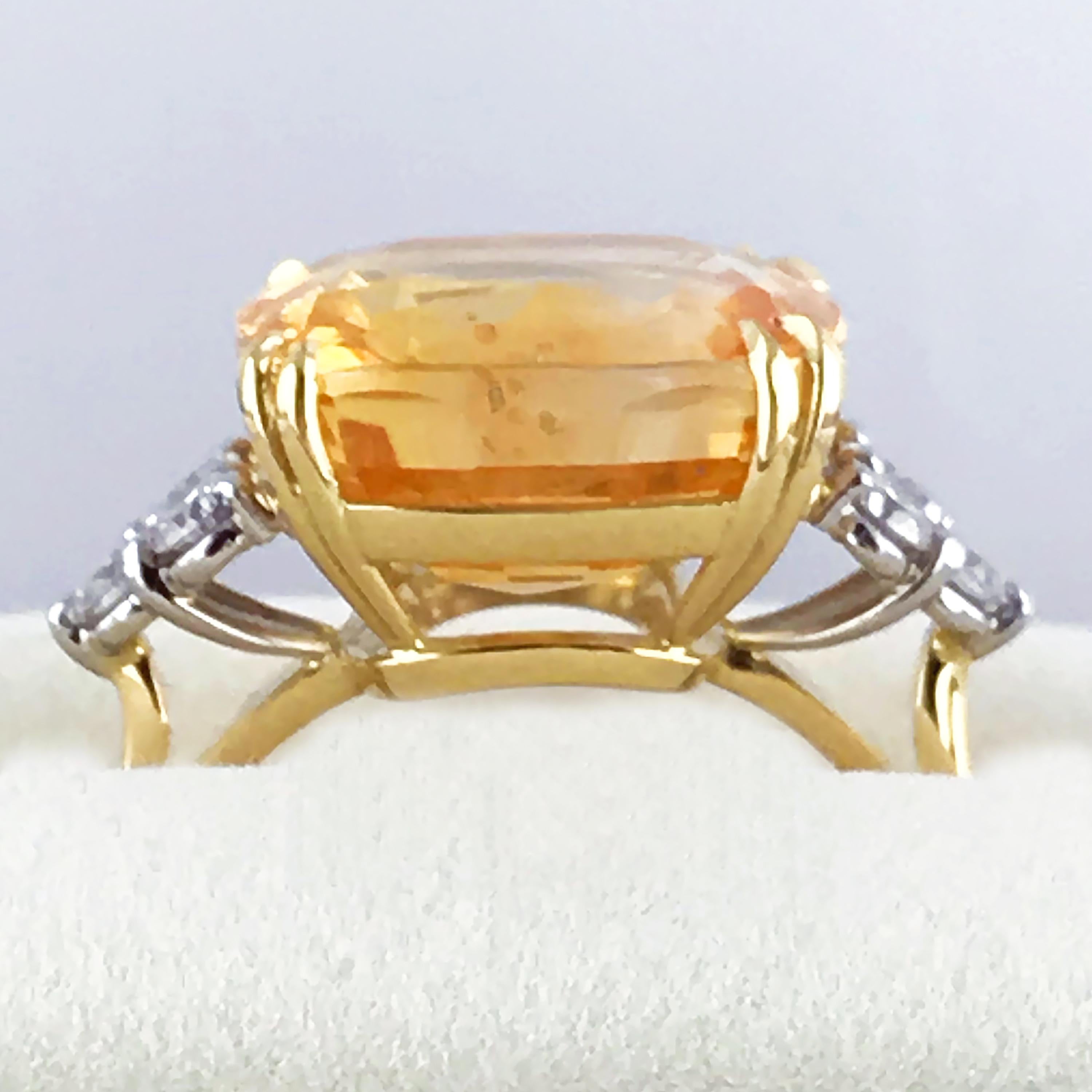 13.55 Carat Cushion Cut Certified Untreated Orange Sapphire Ring 1