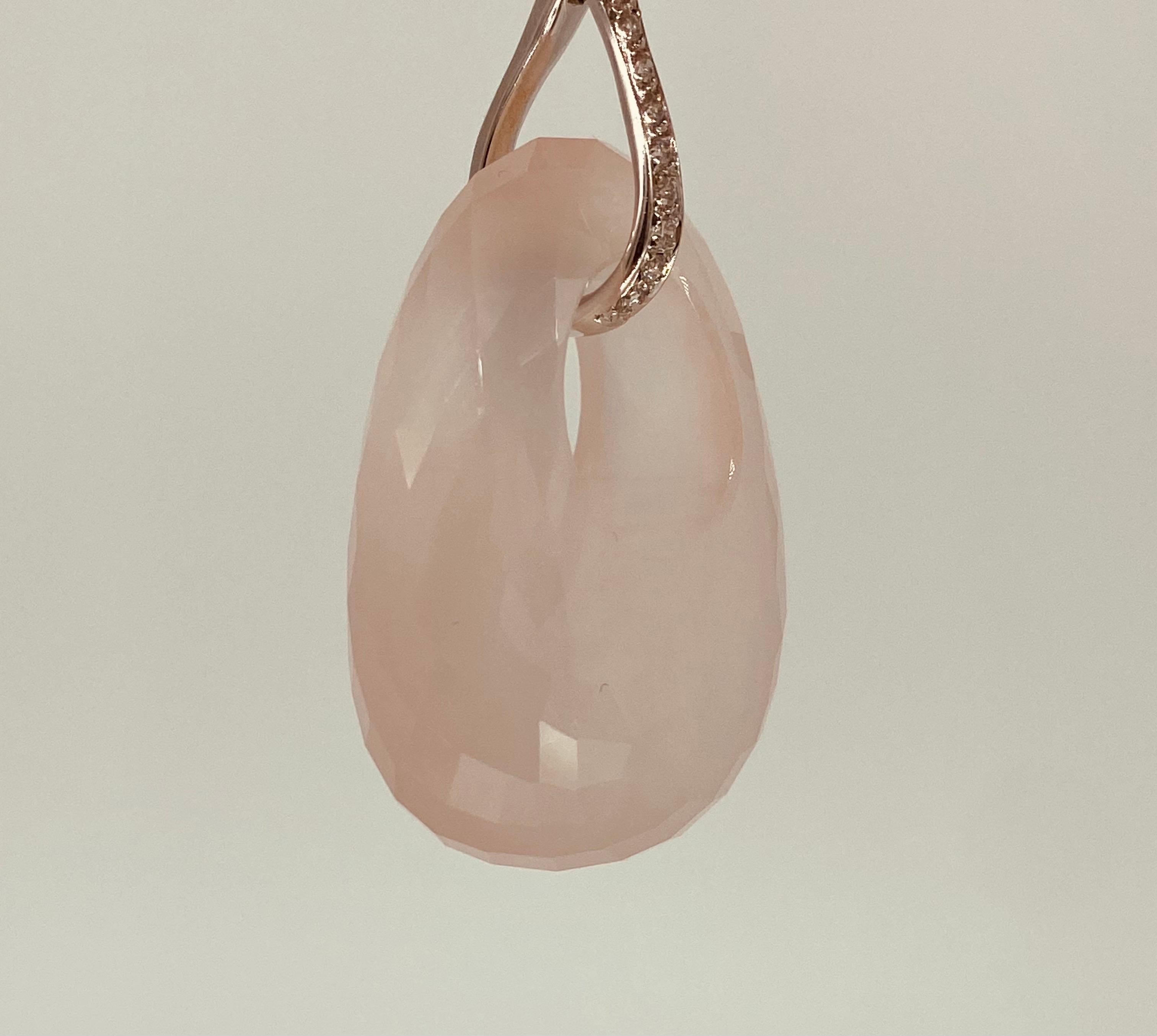 135.5 Carat Oval Rose Quartz with White Diamonds Clip on Duo Earrings For Sale 5