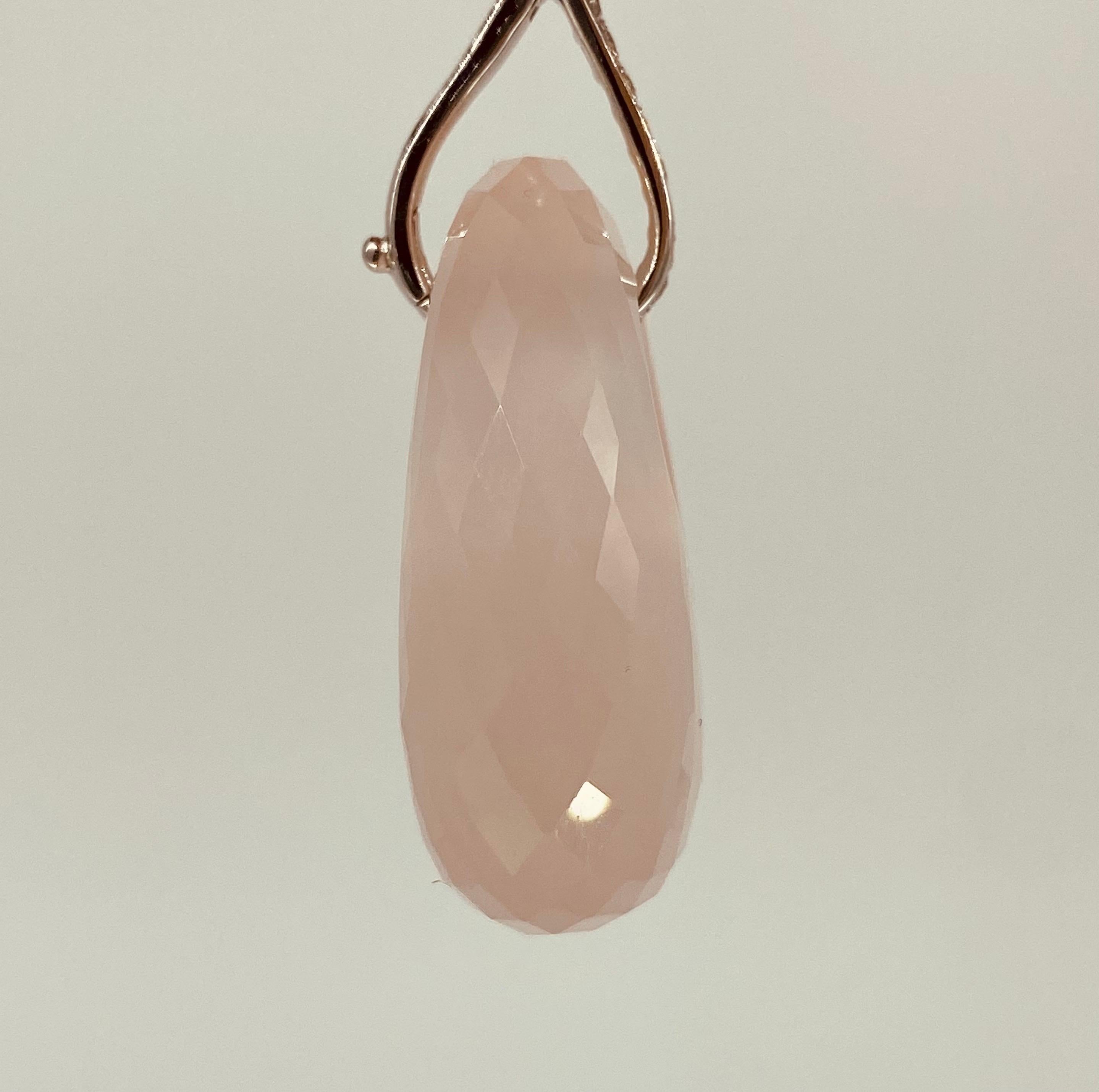 Pendientes dúo de clip de cuarzo rosa ovalado de 135,5 quilates con diamantes blancos en venta 6
