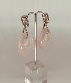 Clips d'oreilles duo en quartz rose ovale de 135,5 carats et diamants blancs