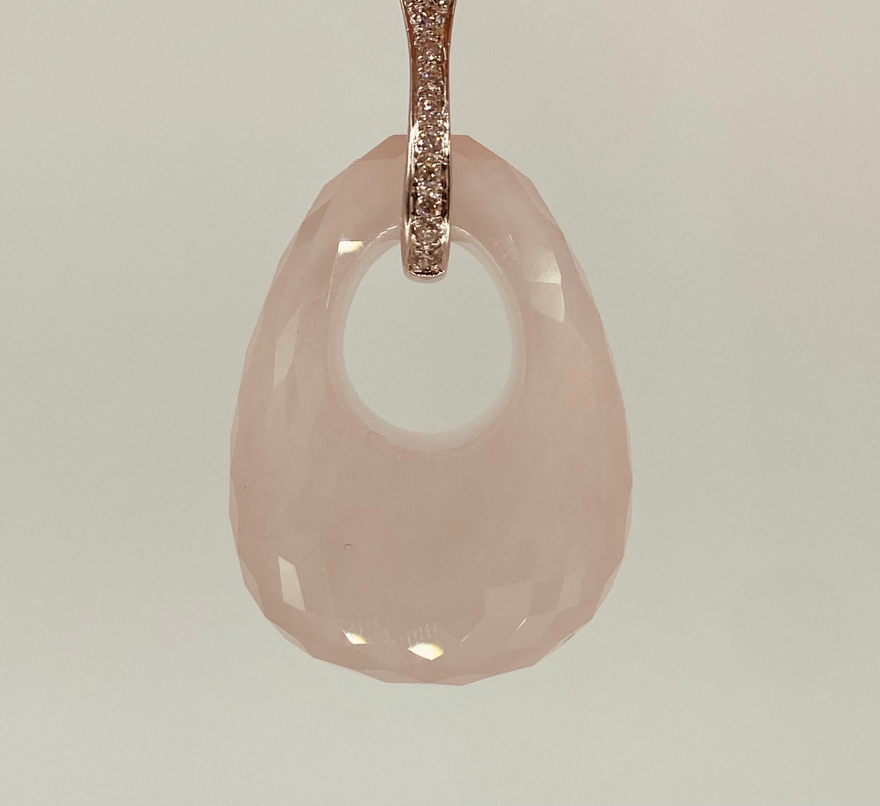 135.5 Carat Oval Rose Quartz with White Diamonds Clip on Duo Earrings For Sale 4