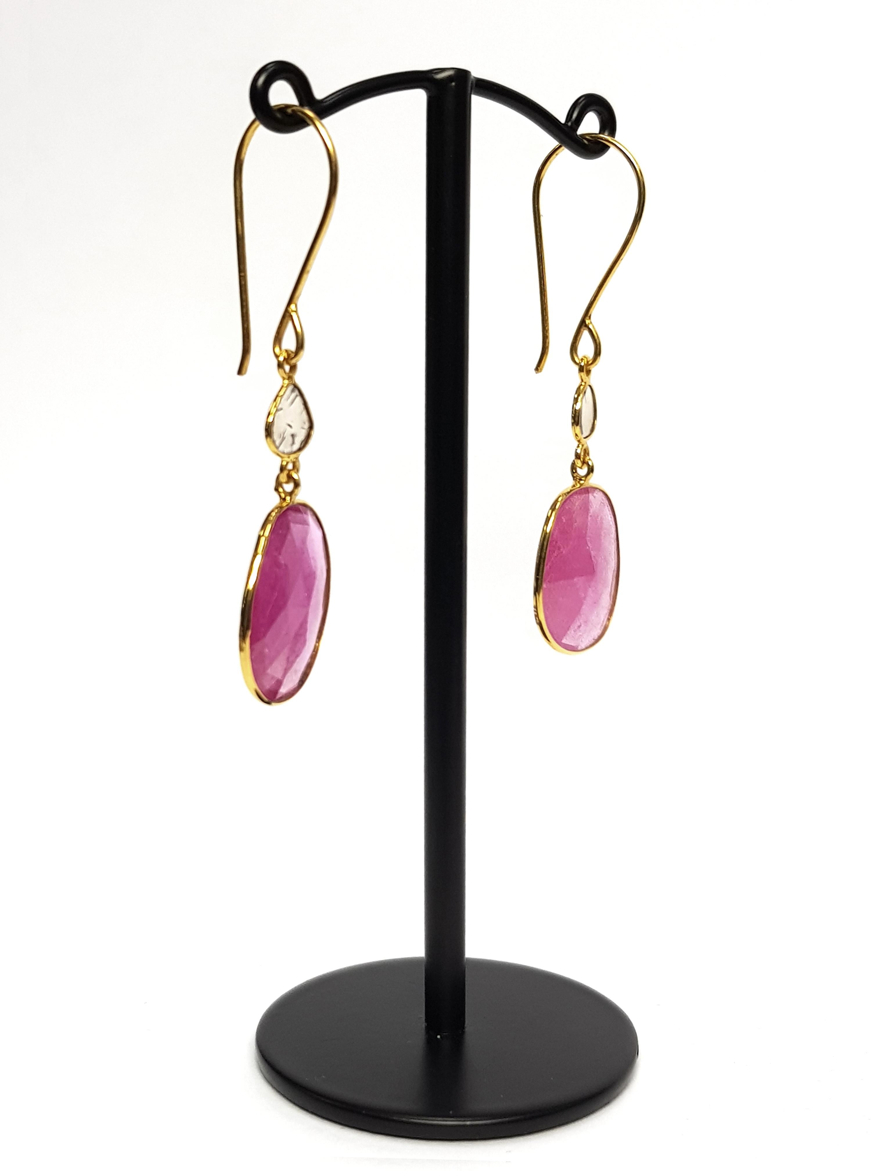 13.55 Carats Rose Cut Ruby Diamond 18 Karat Yellow Gold Artisan Earrings  In New Condition For Sale In London, GB