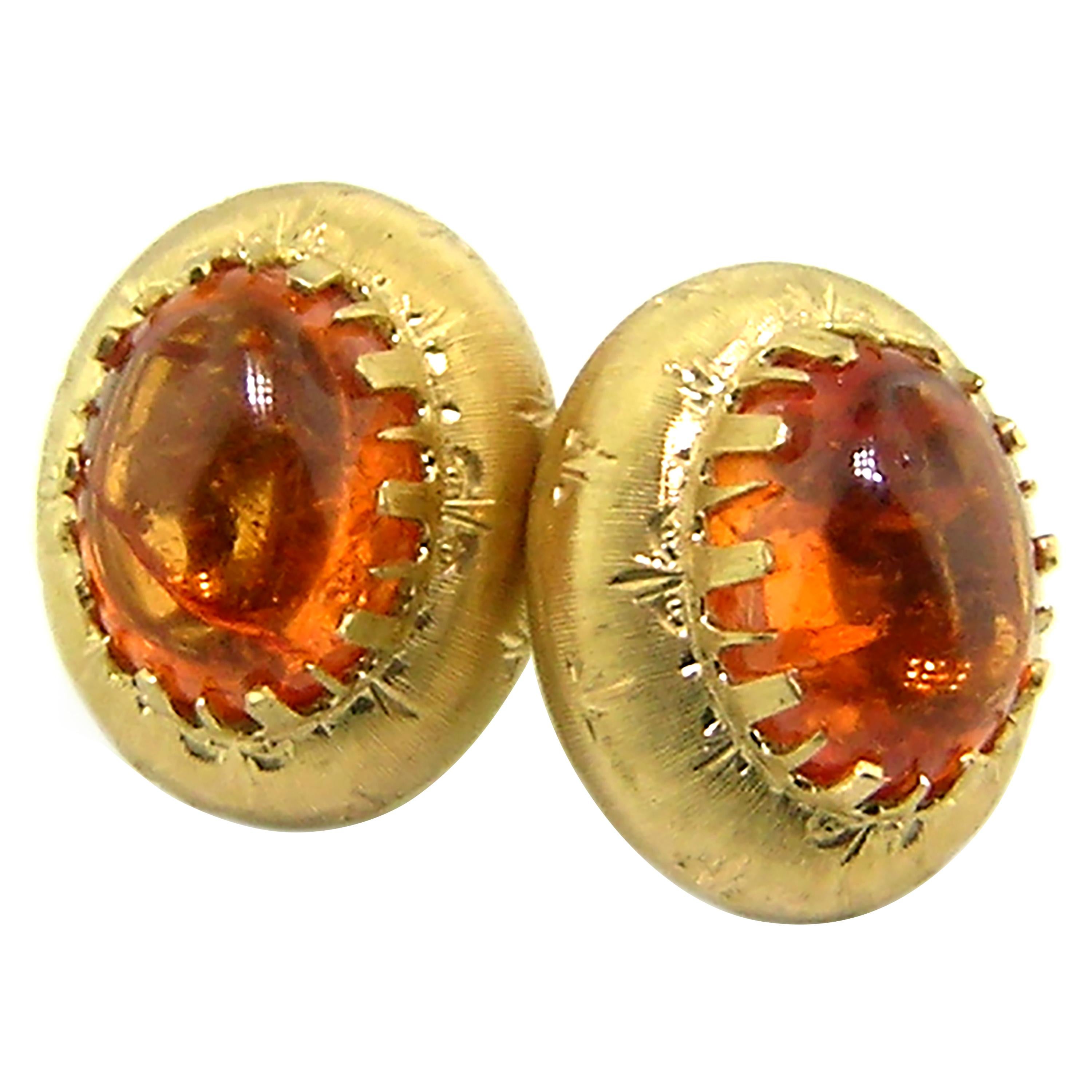13.55ct Mandarin Garnet and 18kt Florentine Engraved Earrings, Made in Italy