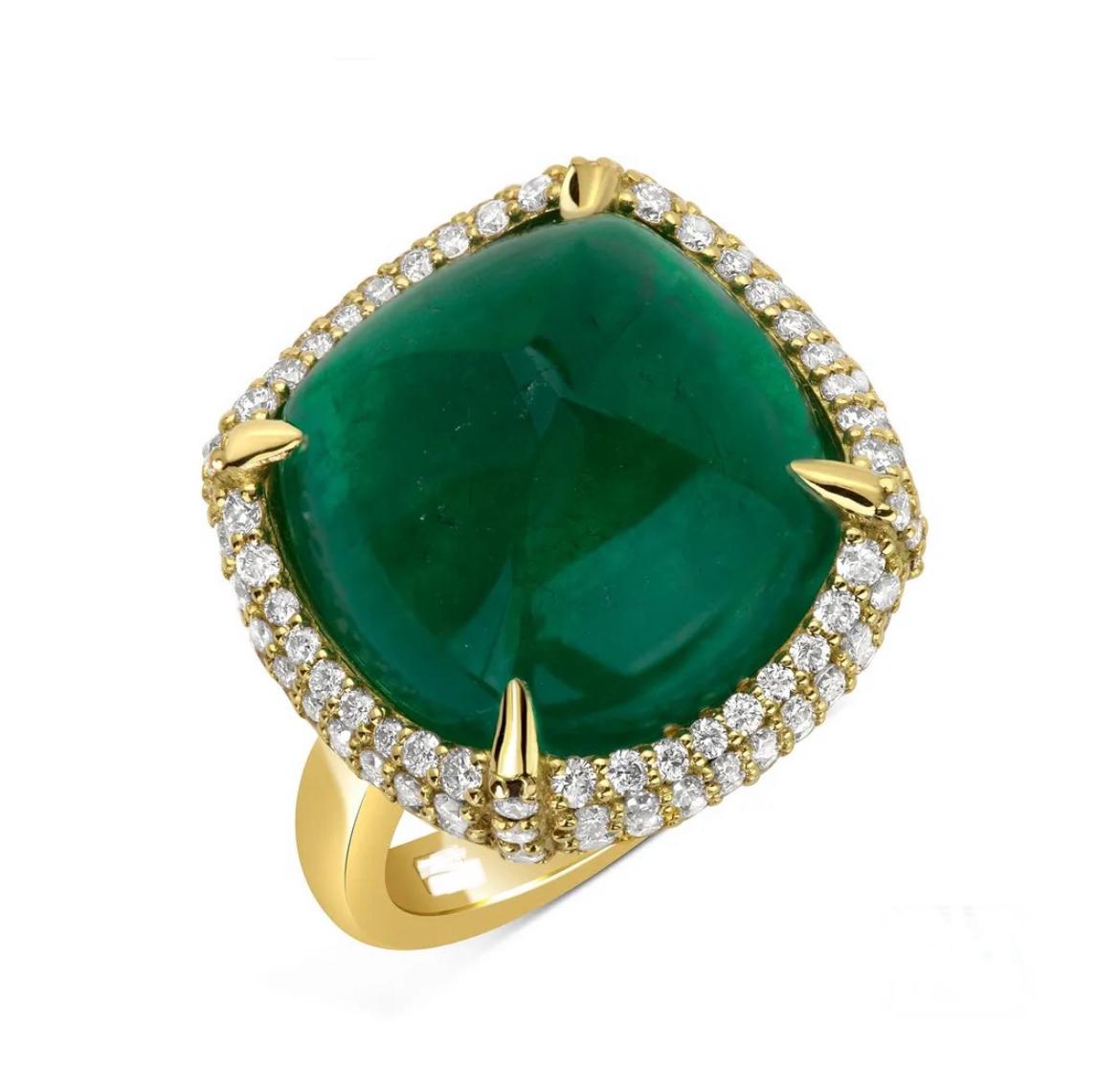 Sugarloaf Cabochon 13.55ct sugar-loaf Colombian Emerald ring. GIA certified.  For Sale