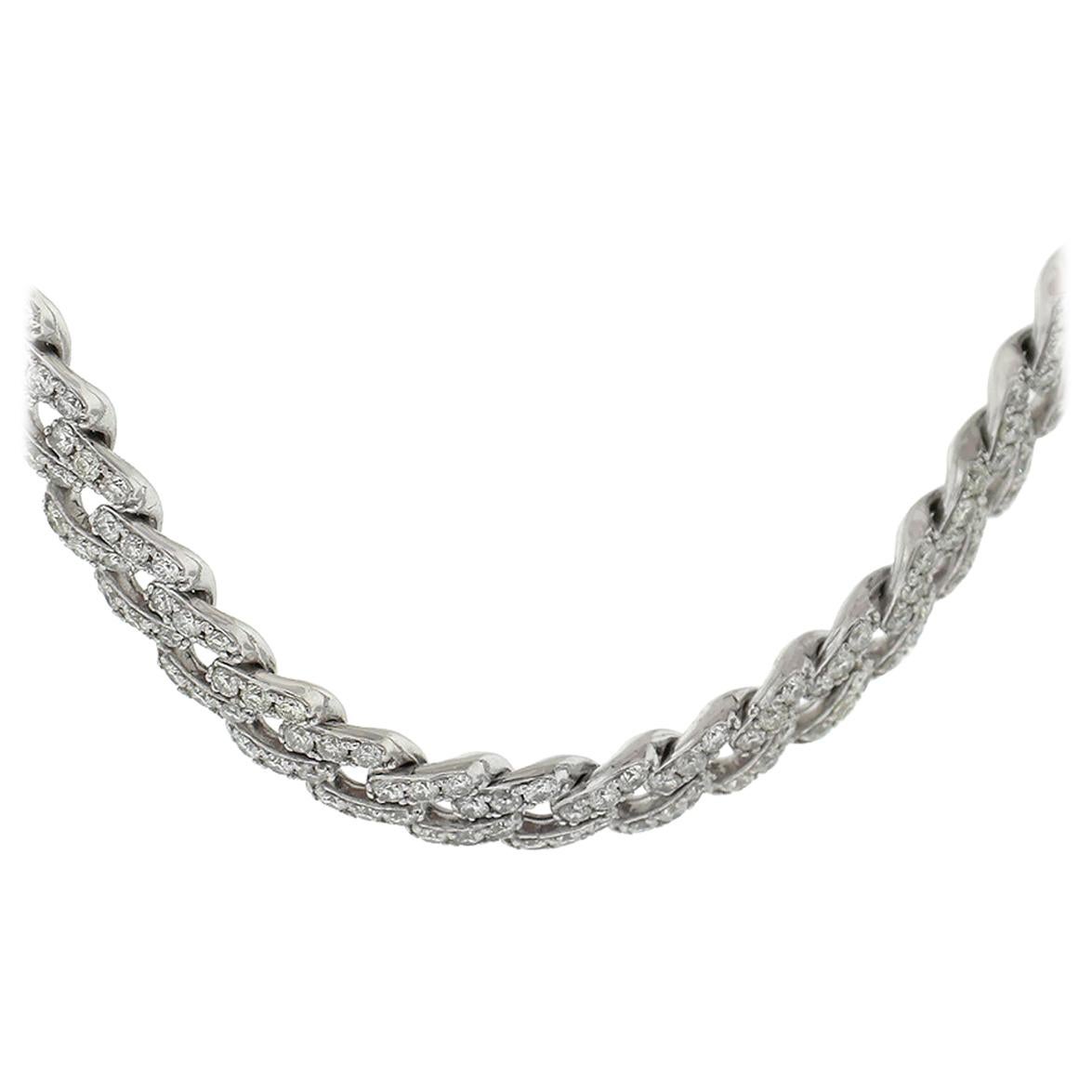 13.56 Carat Diamond Pave Cuban Link Chain Necklace 14 Karat in Stock For Sale