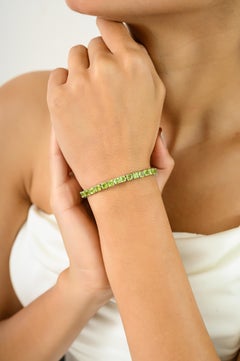 13.56 CTW Luxury Peridot Fine Gemstone Tennis Bracelet in Silver Jewelry Gift