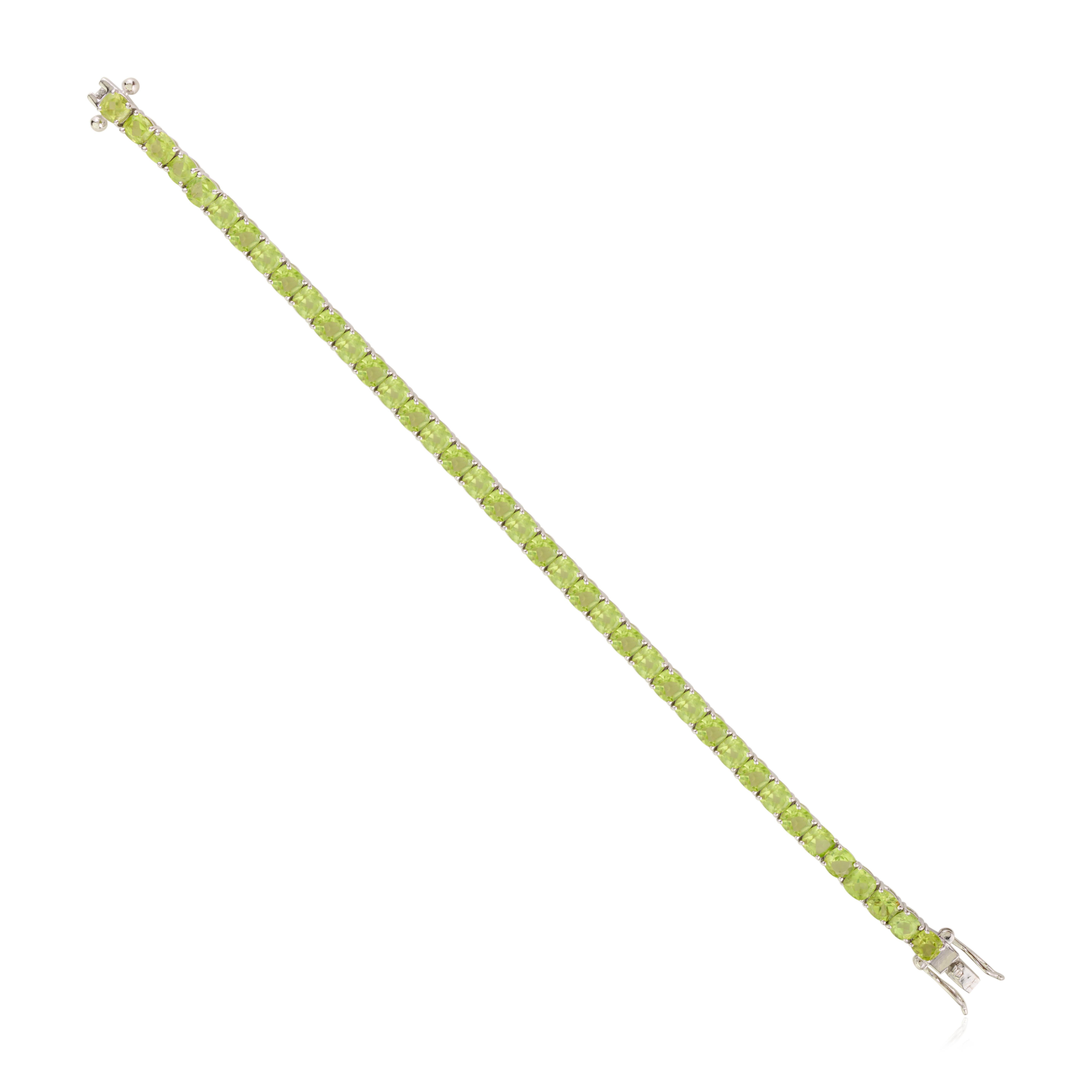 13,56 CTW Luxus Peridot Feines Edelstein-Tennis-Armband in Silber Schmuck Geschenk (Art déco) im Angebot