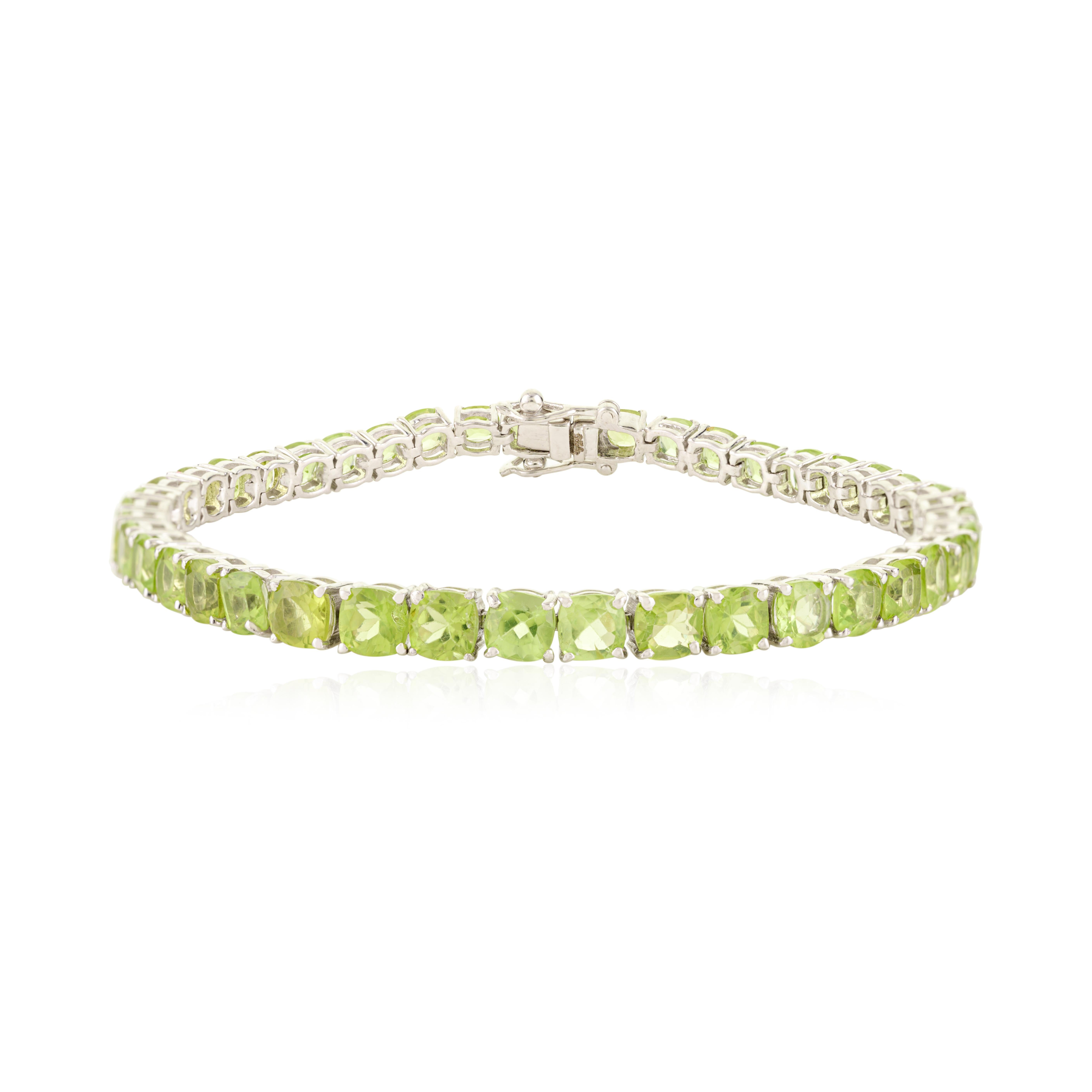 13,56 CTW Luxus Peridot Feines Edelstein-Tennis-Armband in Silber Schmuck Geschenk im Angebot 1