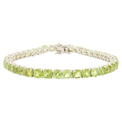 13.56 CTW Luxury Peridot Fine Gemstone Tennis Bracelet in Silver Jewelry Gift