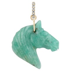 13.57ct 14K Hand Carved Natural Colombian Emerald Rough Horse Pendant Necklace