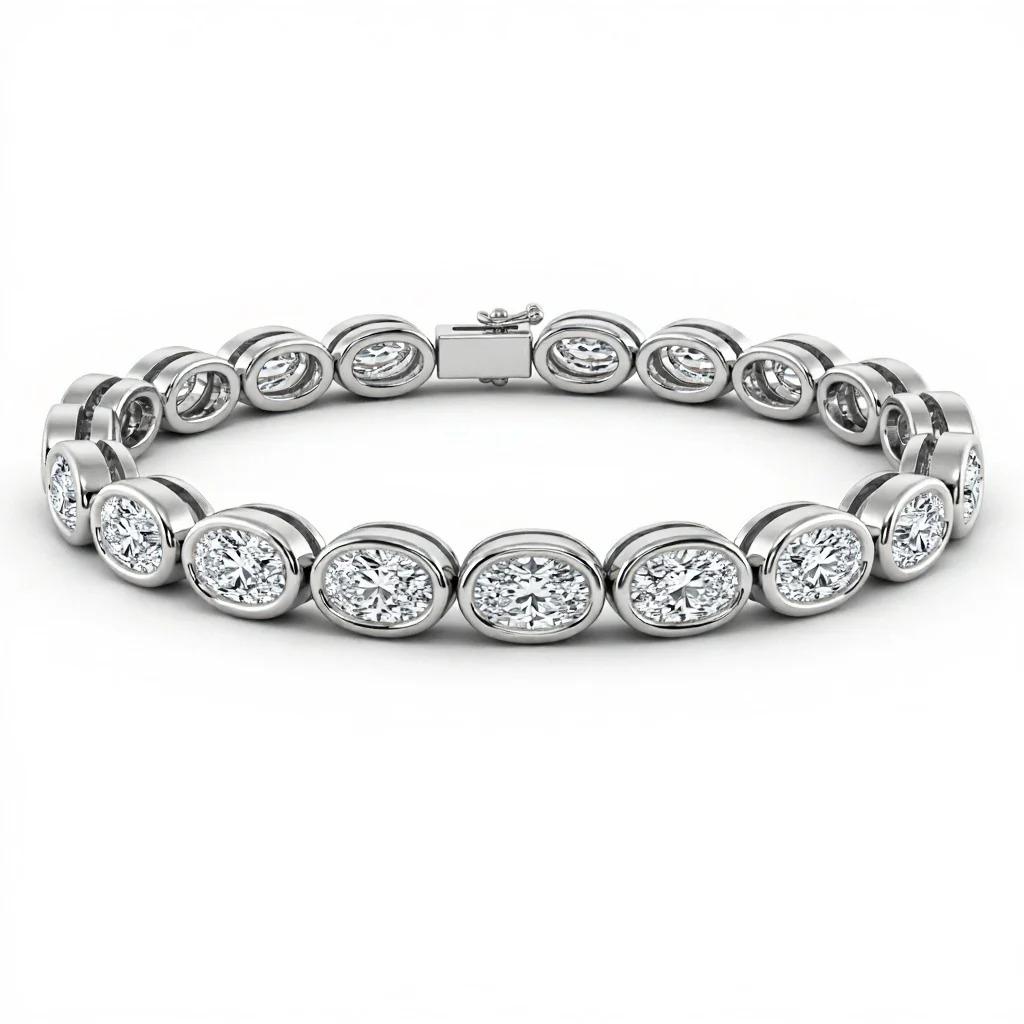 De las mujeres 13.58 Quilates , Engastado en Bisel, Collar de Tenis de Diamantes Ovalados en Oro Blanco de 14K en venta