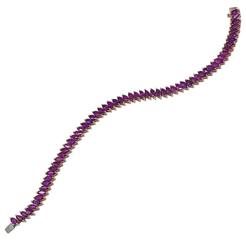 Women's or Men's ELY ADAMS 13.58 Carat Marquise Rubies Bracelet in 14K For Sale