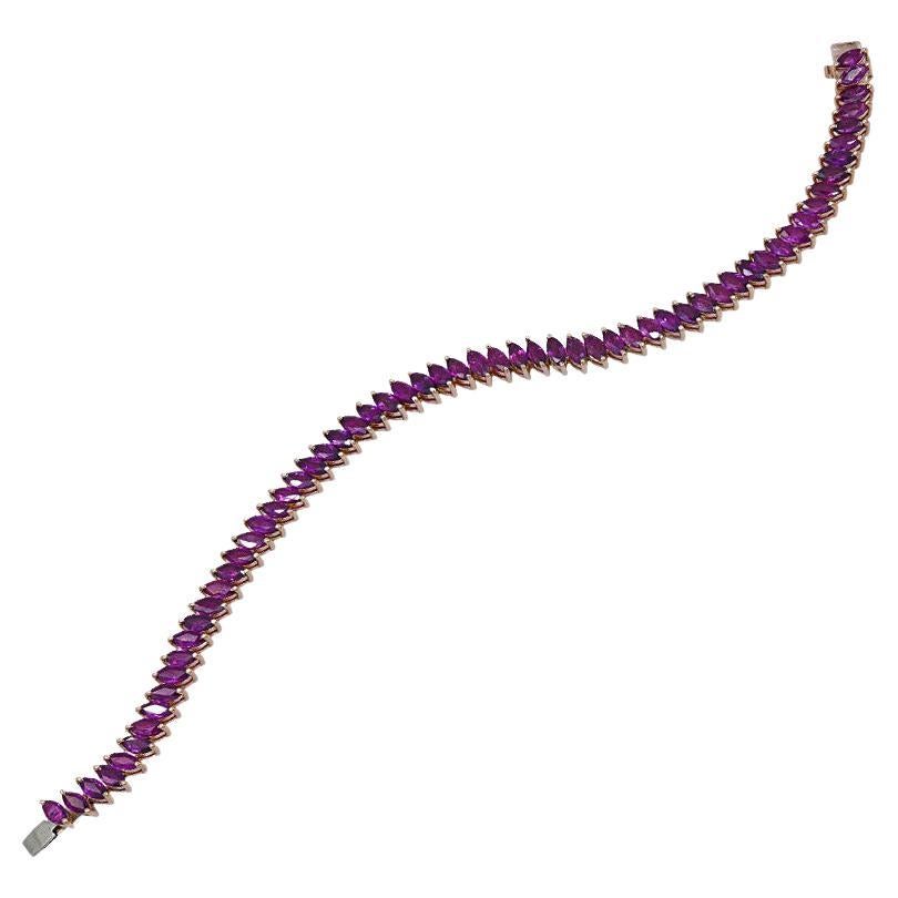 ELY ADAMS 13.58 Carat Marquise Rubies Bracelet in 14K For Sale