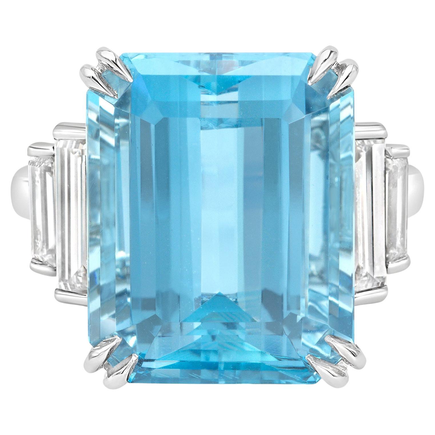 Roman Malakov 13.58 Carats Emerald Cut Aquamarine & Diamond Five-Stone Ring For Sale
