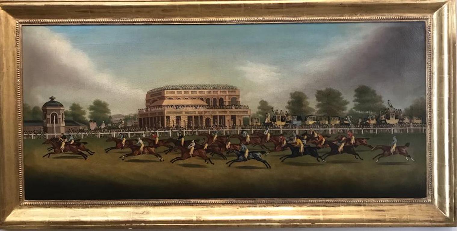 Attributed to James Pollard Landscape Painting - Captivating Oil Painting of Horse Racing - The Gold Cup at Doncaster 1839