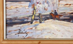 Cavaliers in Snowy Landscape - Oil painting, Polish Impressionism, Late 19th