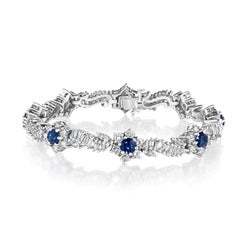 13.58ct Round Sapphire & Diamond Flower Bracelet in Platinum