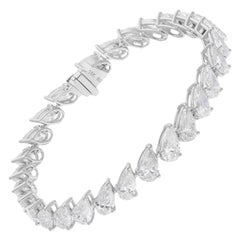 13.59 Carat SI Clarity HI Color Pear Diamond Tennis Bracelet 14 Karat White Gold