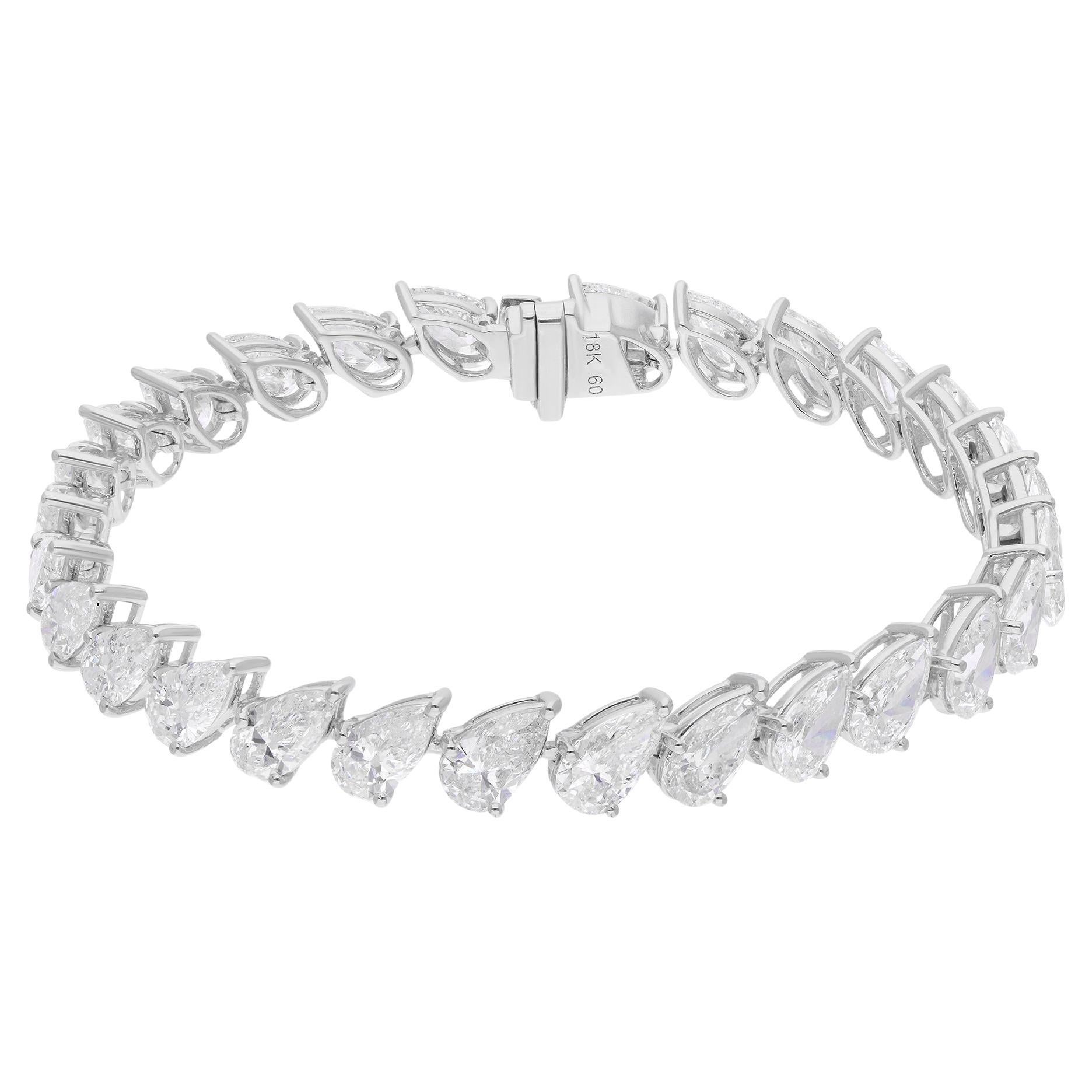 13.59 Carat SI/H Pear Brilliant Cut Diamond Tennis Bracelet en or blanc 18 Karat en vente