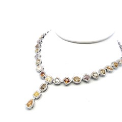 13.59ct Multi-Color Oval & Round Diamond 18K White Gold Vintage Link Necklace