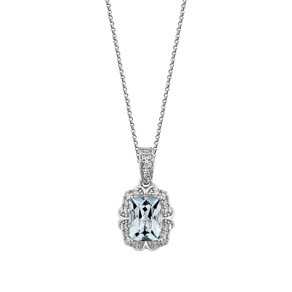 This collection features an array of Aquamarines with an icy blue hue that is as cool as it gets! Accented with Diamonds this pendant is made in white gold and present a classic yet elegant look.

Aquamarine Pendant in 18Karat White Gold with White