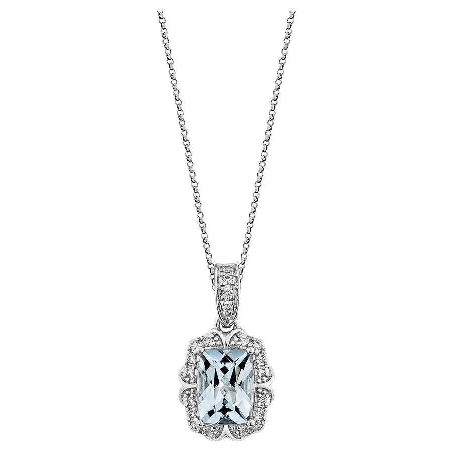 Pendentif aigue-marine de 1,35 carat en or blanc 18 carats avec diamant blanc. en vente