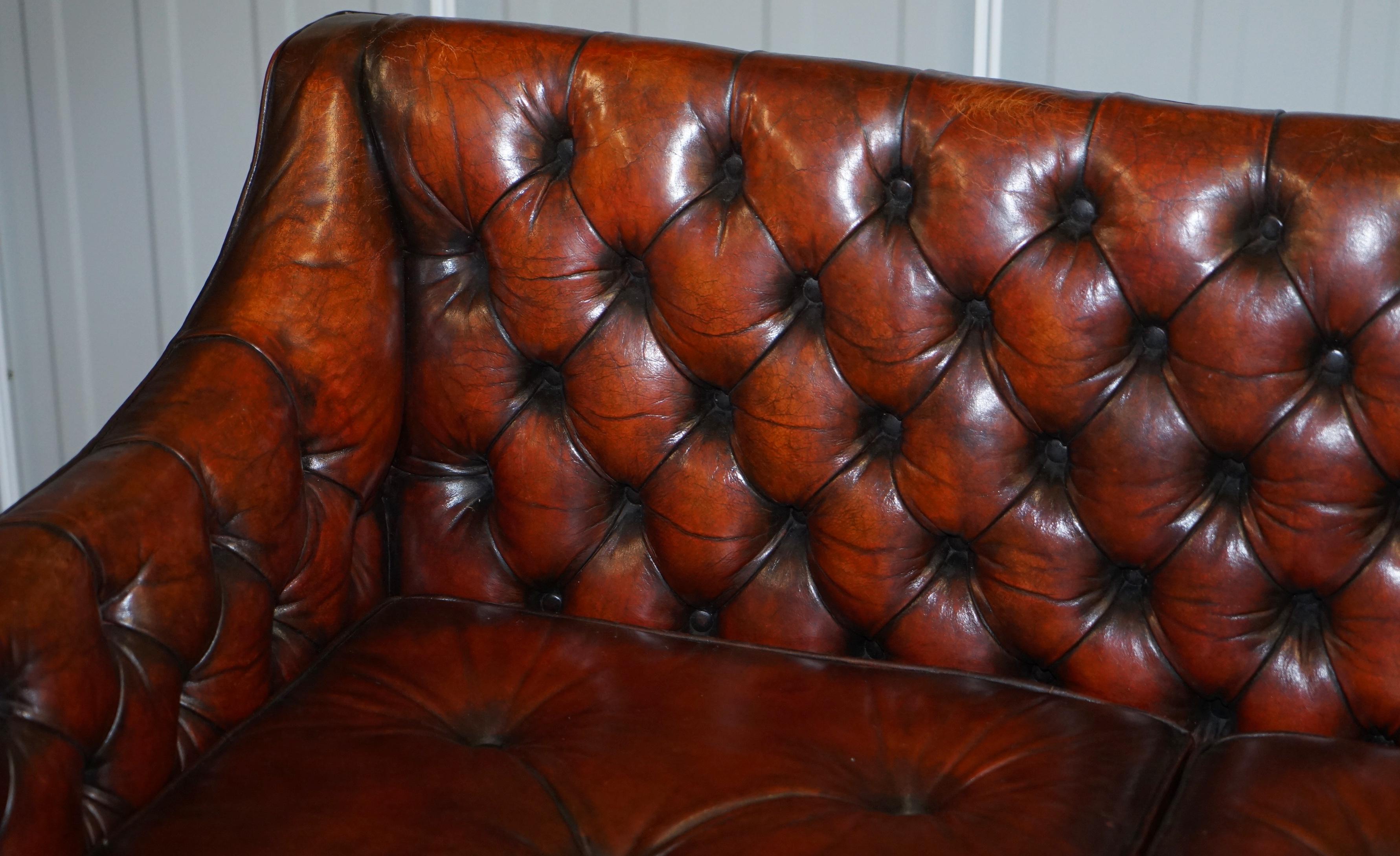 Edwardian Fully Restored Whisky Brown Leather Lutyen's Viceroy Sofa, circa 1900  For Sale