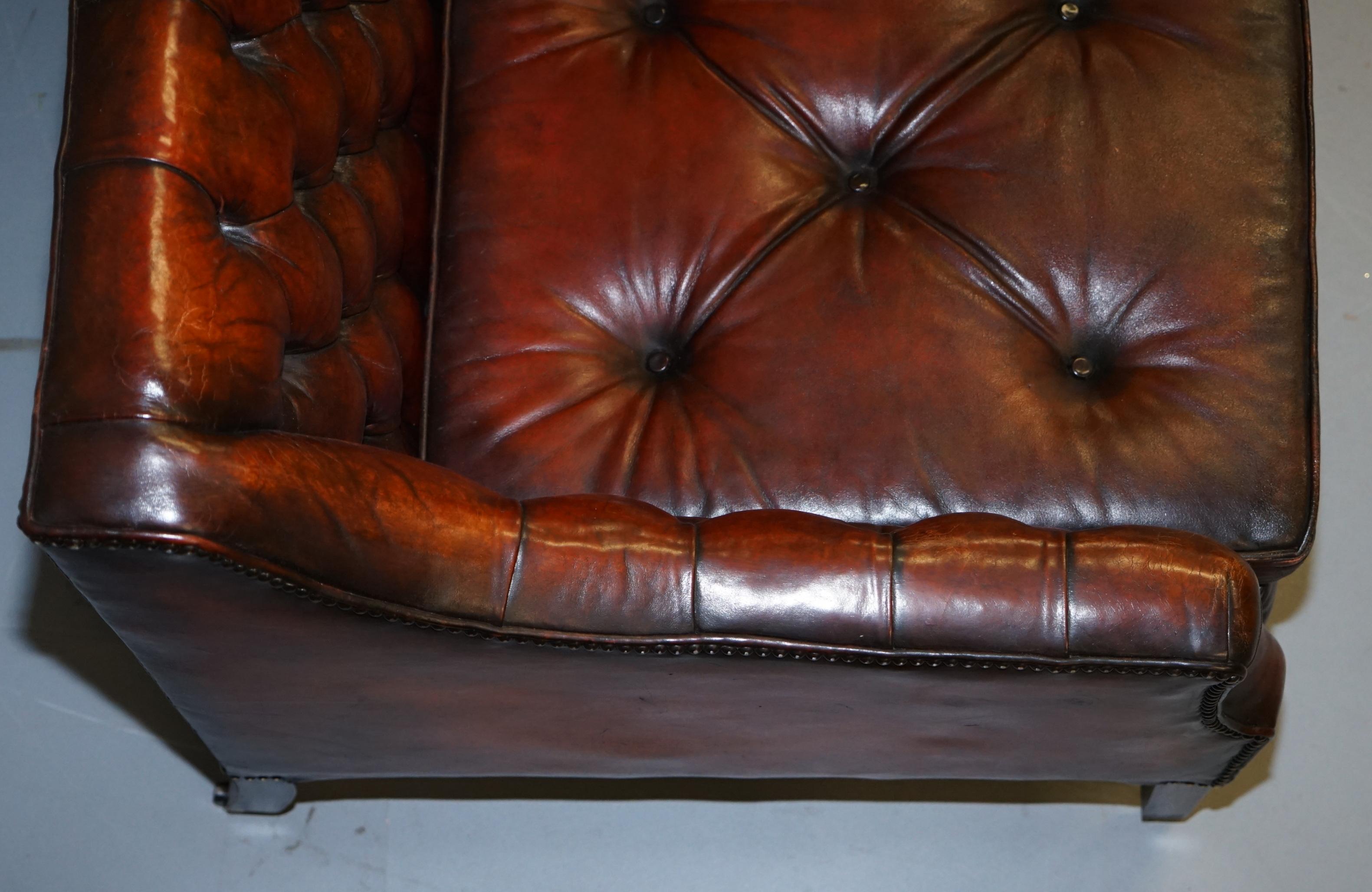 English Fully Restored Whisky Brown Leather Lutyen's Viceroy Sofa, circa 1900  For Sale
