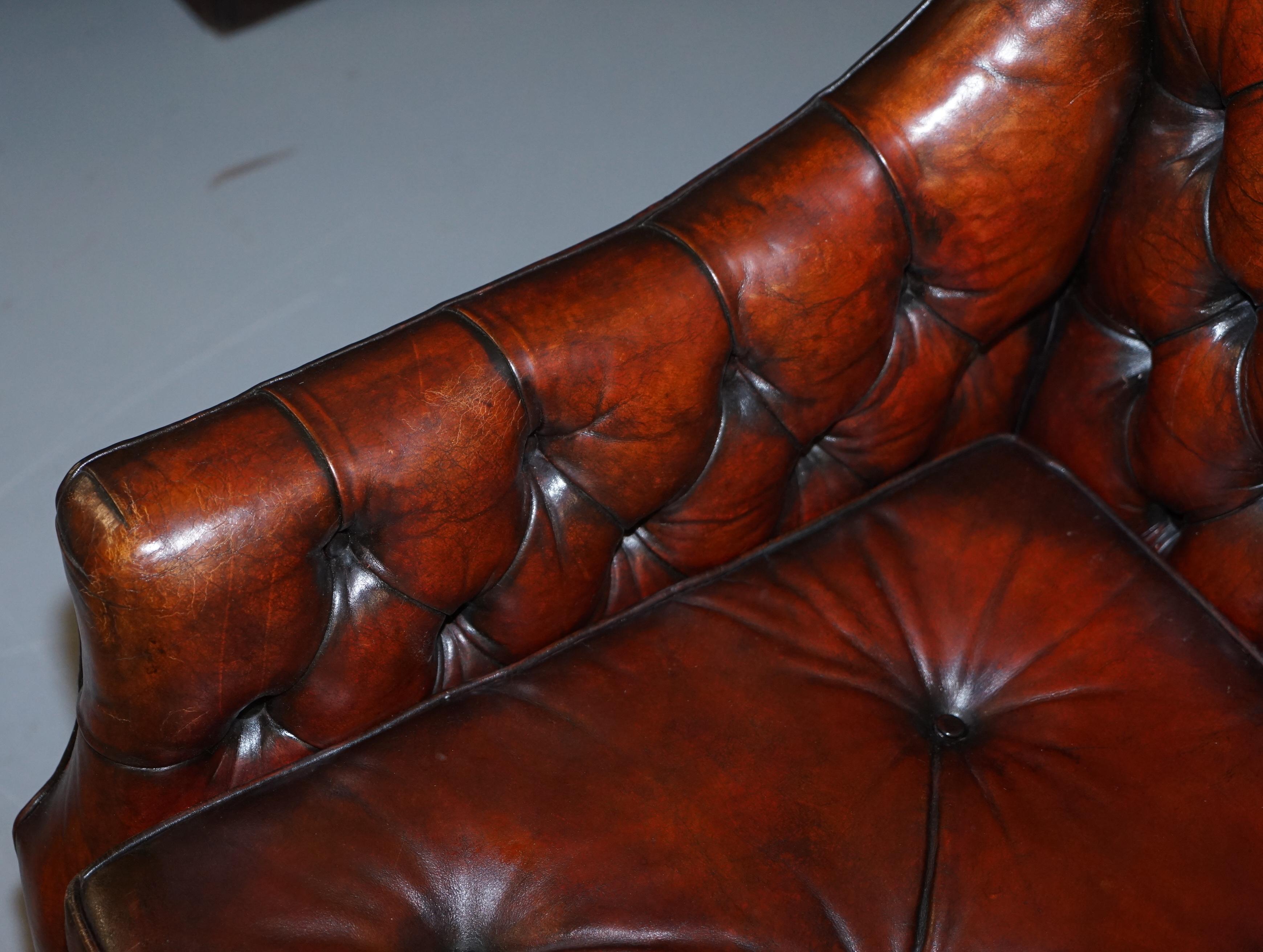 Hand-Crafted Fully Restored Whisky Brown Leather Lutyen's Viceroy Sofa, circa 1900  For Sale
