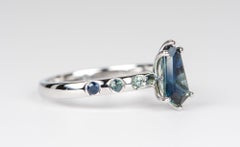 1.35ct Blue Hexagon Sapphire Ombre Band 14K White Gold Engagement Ring
