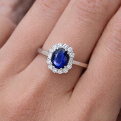 1.35ct Blue Sapphire 0.43 Carat SI/H Diamond Wedding Ring 14 Karat White Gold