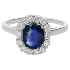 1,35ct Blauer Saphir 0,43 Karat SI/H Diamant-Trauring 14 Karat Weißgold