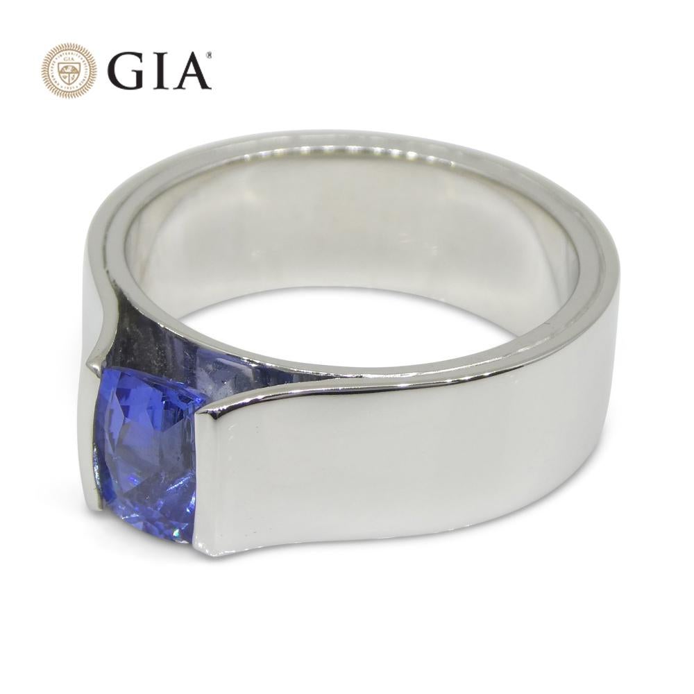 1.35ct Blue Sapphire Statement or Engagement Ring set in 18k White Gold, GIA Cer For Sale 5