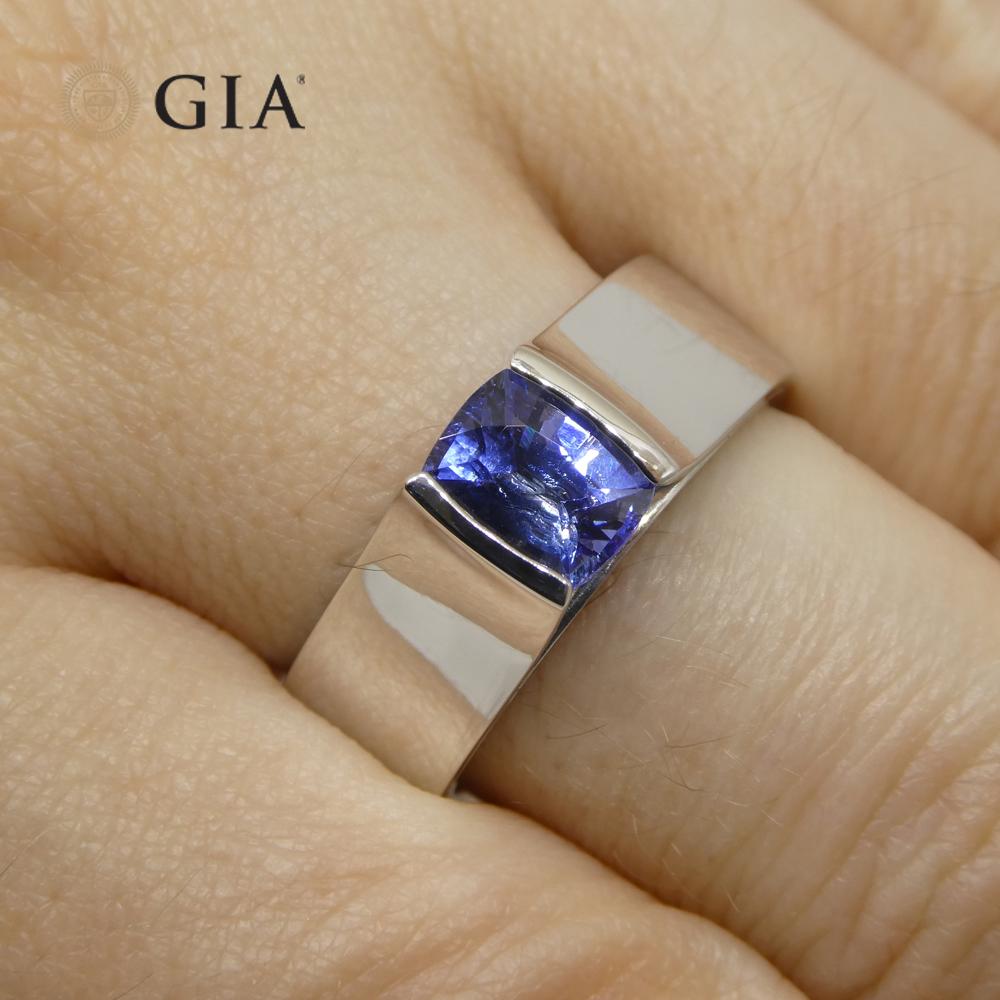 Contemporary 1.35ct Blue Sapphire Statement or Engagement Ring set in 18k White Gold, GIA Cer For Sale