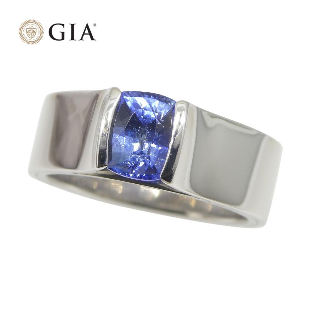 Cushion Cut 1.35ct Blue Sapphire Statement or Engagement Ring set in 18k White Gold, GIA Cer For Sale