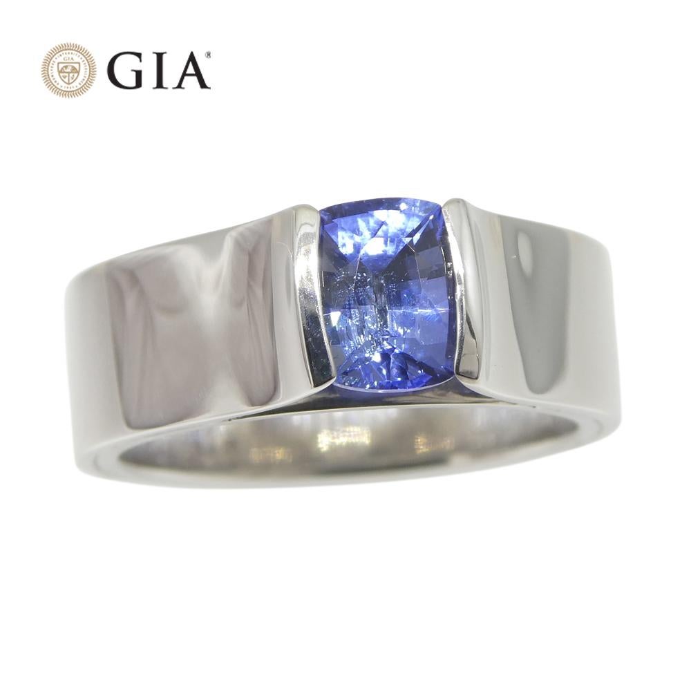 1.35ct Blue Sapphire Statement or Engagement Ring set in 18k White Gold, GIA Cer In New Condition For Sale In Toronto, Ontario