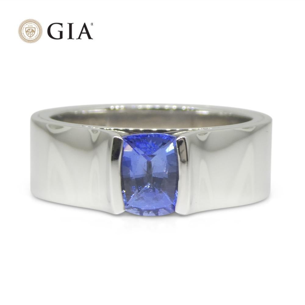 1.35ct Blue Sapphire Statement or Engagement Ring set in 18k White Gold, GIA Cer For Sale 1
