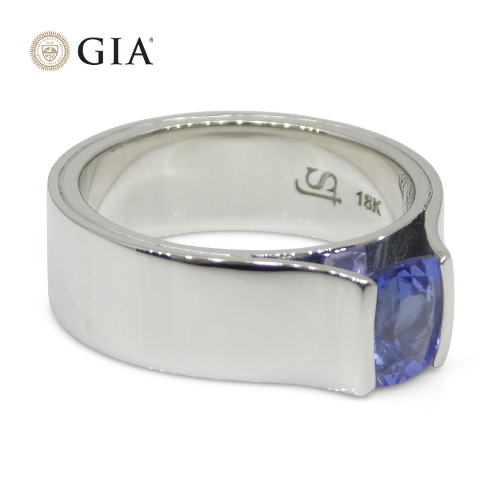 1.35ct Blue Sapphire Statement or Engagement Ring set in 18k White Gold, GIA Cer For Sale 2
