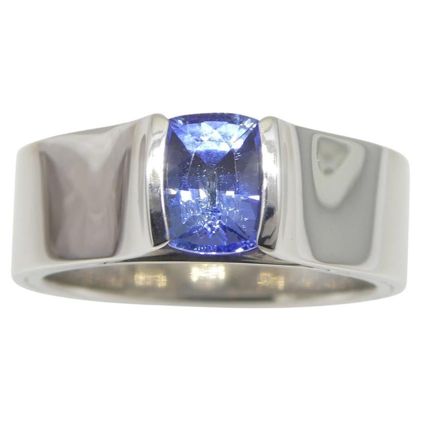 1.35ct Blue Sapphire Statement or Engagement Ring set in 18k White Gold, GIA Cer