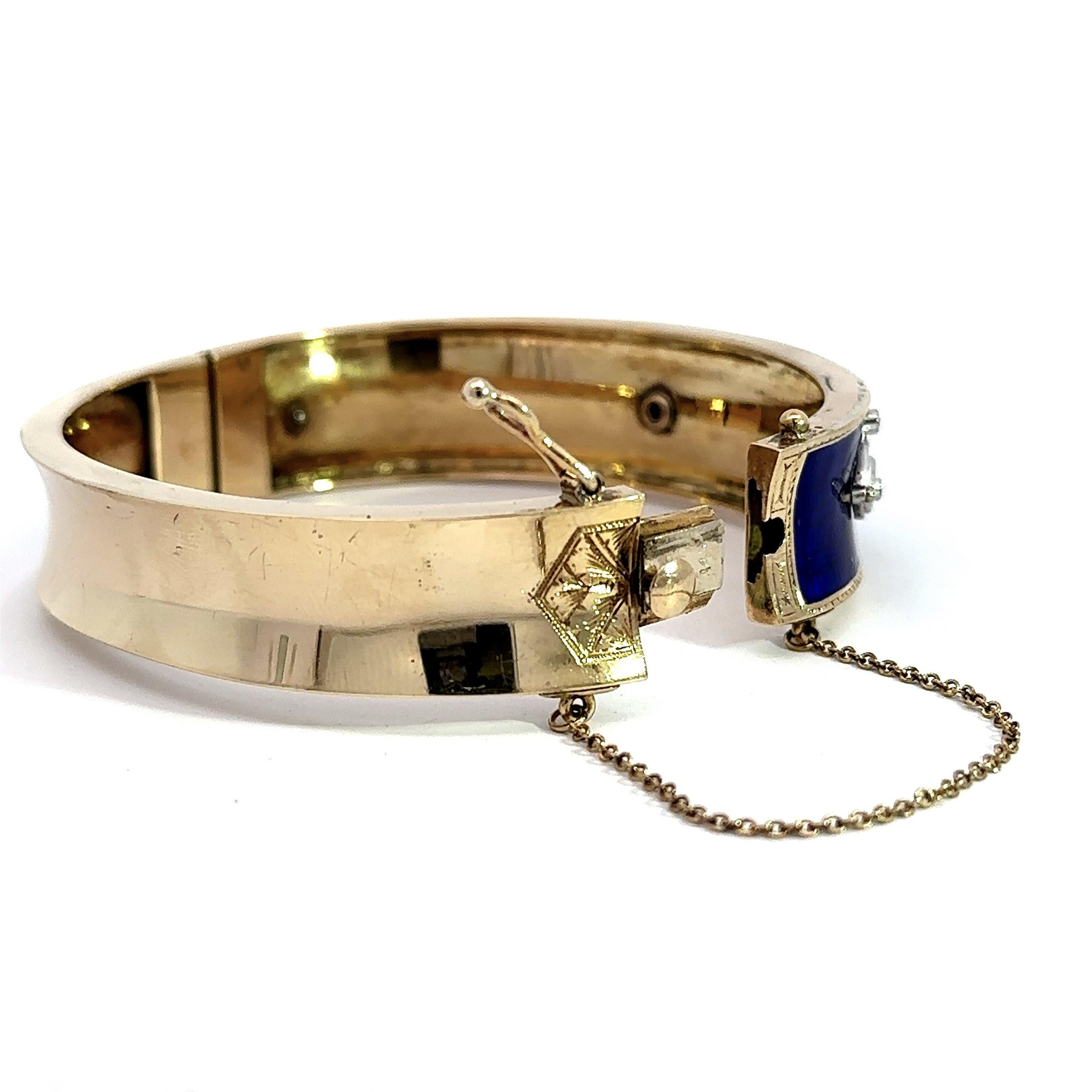 1.35CT Diamond Blue Enamel Vintage Bangle Bracelet For Sale 6