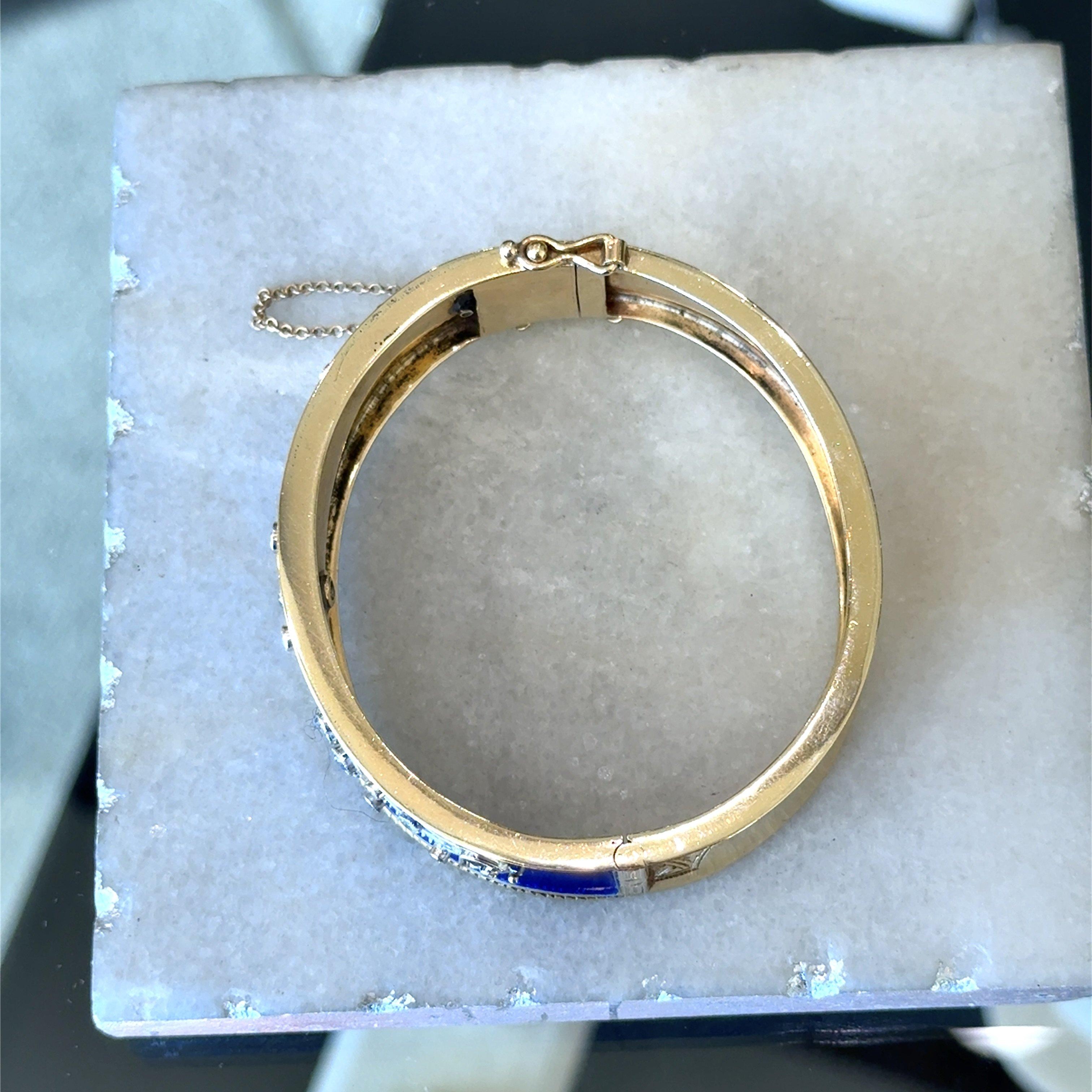 1.35CT Diamond Blue Enamel Vintage Bangle Bracelet For Sale 1