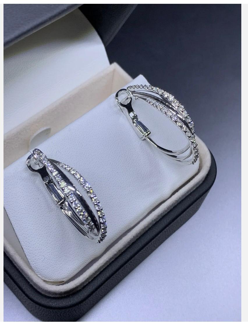 1.35ct Diamond Chunky Hoops Tennis Earrings 18ct White Gold In New Condition For Sale In London, GB