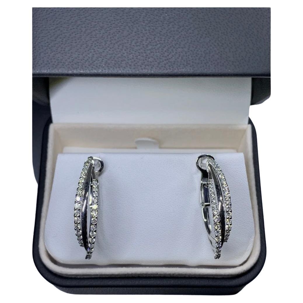 1.35ct Diamond Chunky Hoops Tennis Earrings 18ct White Gold For Sale
