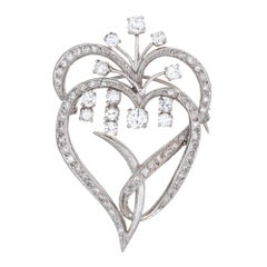 1.35ct Diamond Double Heart Pendentif Mid Century 10k White Gold Vintage Jewelry